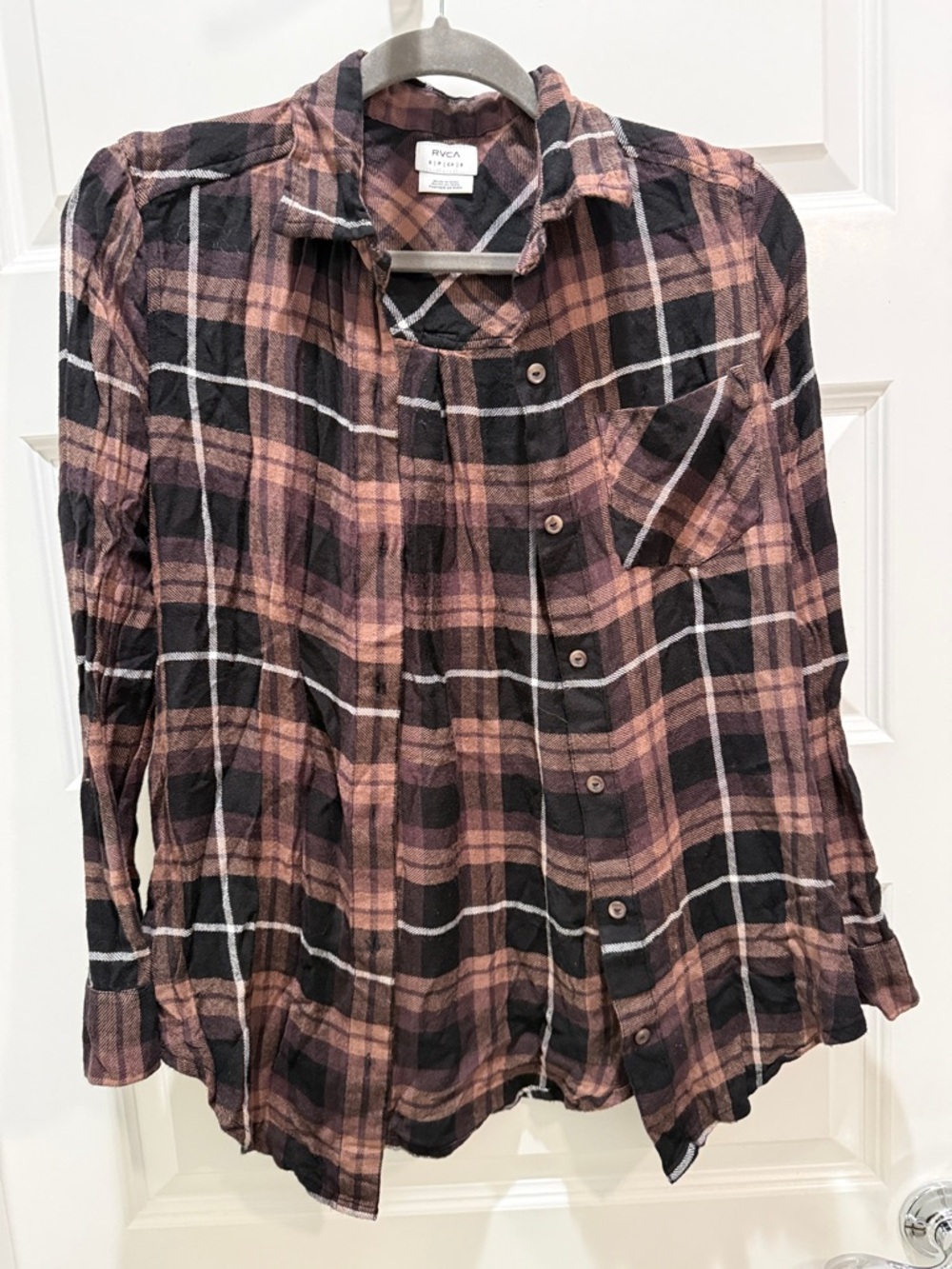 RVCA Black and Rust Plaid Long-Sleeve Shirt